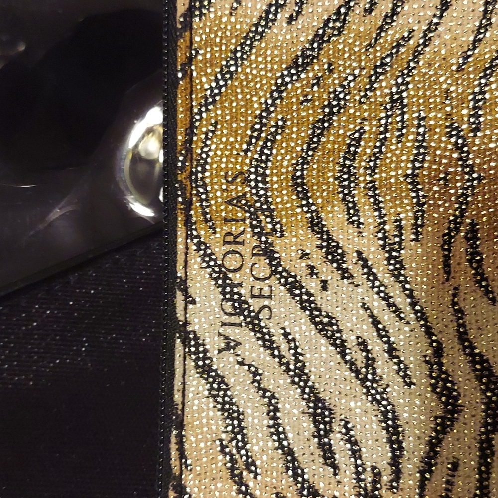 Victoria's Secret Love Victoria Black Shimmer Tote Bag with Attached Pouch - Picture 4 of 16